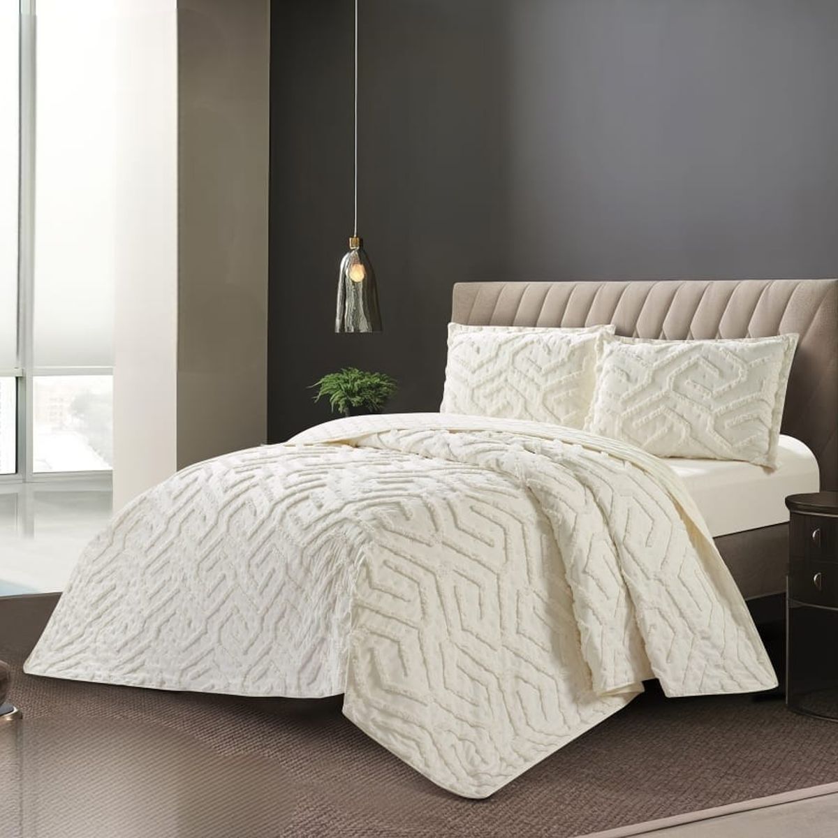 GENERICO - Cubrecama de Verano 2 p Tipo Tufting con relieve Blanco Invierno TFCR03