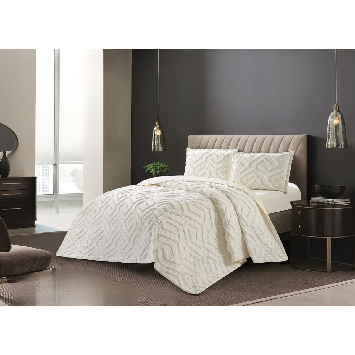 GENERICO - Cubrecama de Verano 2 p Tipo Tufting con relieve Blanco Invierno TFCR03