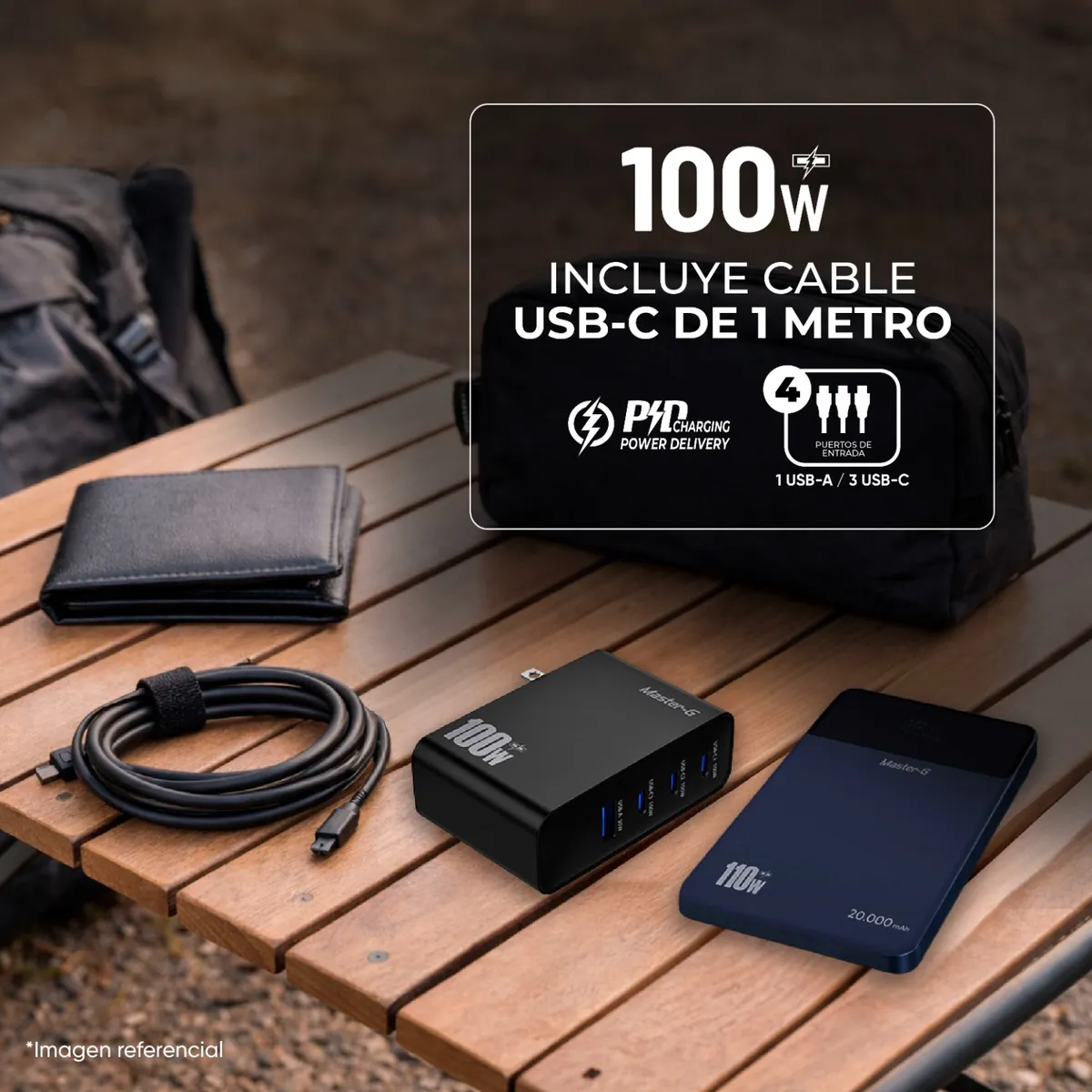 MASTER G - Cargador Universal 100W Cable USB-C MGTRAVELLER100