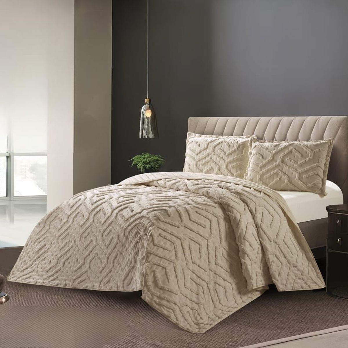 GENERICO - Cubrecama de Verano 1.5 p Tipo Tufting con relieve Beige TFCR04