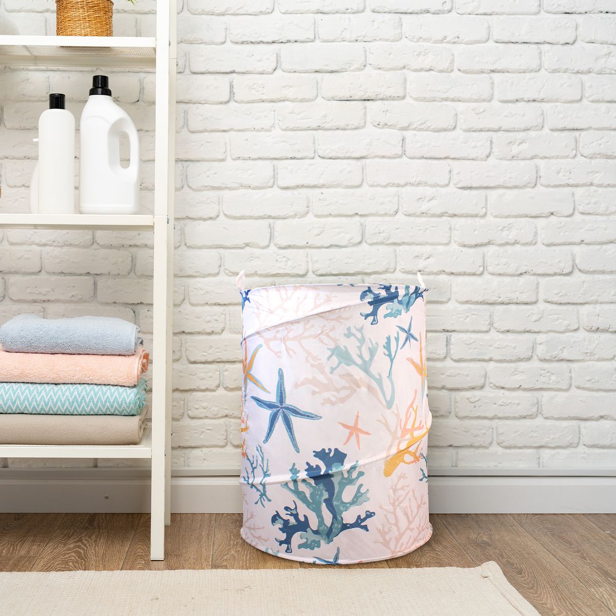 NAUTICA - Cesto canasto para ropa plegable Nautica Home 42x55cm corales de mar