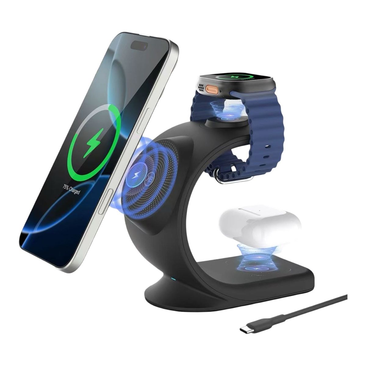 KBOD - Base de Carga Inalámbrica 3 en 1 Hasta 22w Magnético Kbod W14 Negro