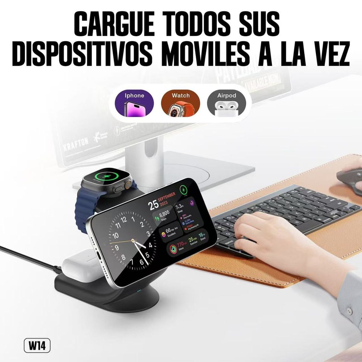 KBOD - Base de Carga Inalámbrica 3 en 1 Hasta 22w Magnético Kbod W14 Negro