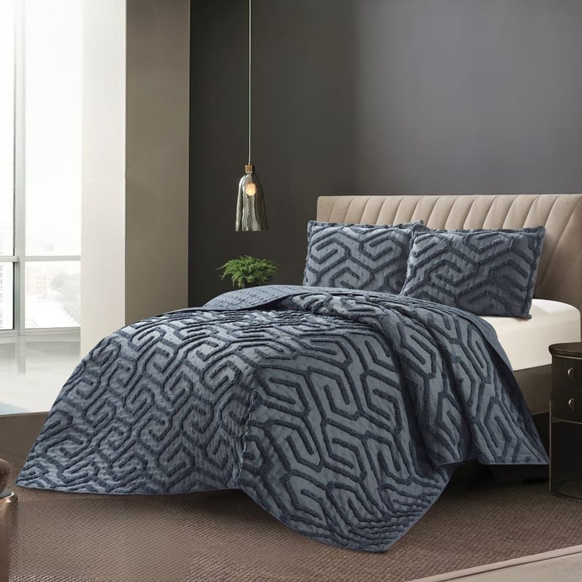 GENERICO - Cubrecama de Verano 1.5 p Tipo Tufting con relieve Gris Oscuro TFCR01