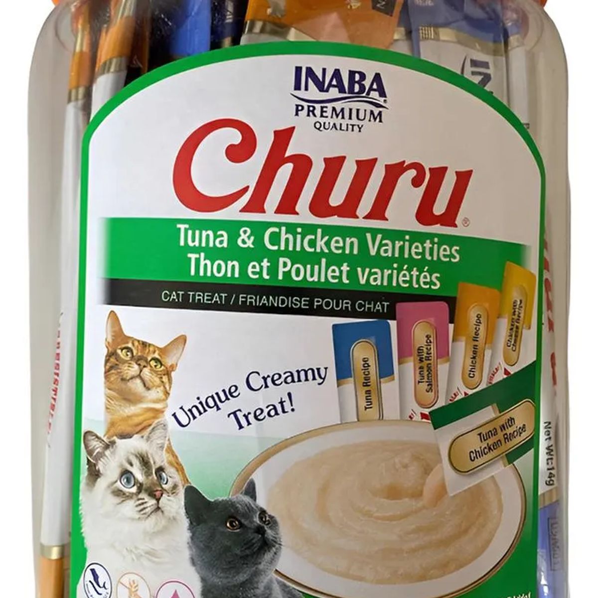 INABA - Churu Snack Para Gato Tarro Variedades Pollo Atún 50 Tubos