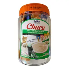 INABA - Churu Snack Para Gato Tarro Variedades Pollo Atún 50 Tubos