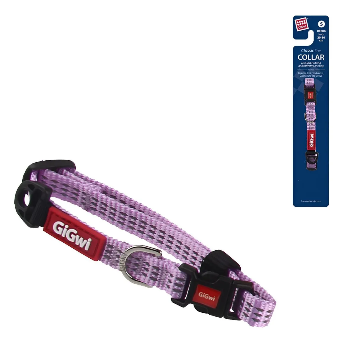 GIGWI - Collar De Paseo Nylon Gigwi Reflectante Para Perro Pequeño Lila Rayado S: 20-30cm De Circunferencia