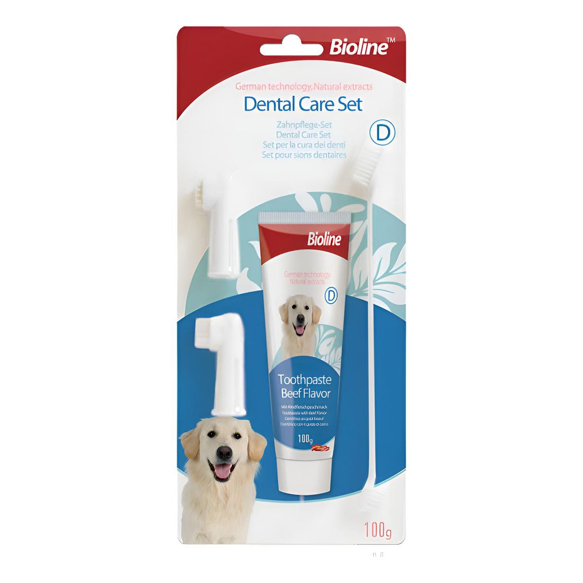 BIOLINE - Bioline Set De Higiene Dental Con Cepillo Para Mascota Perro Carne