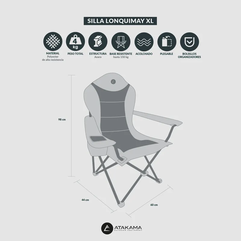 ATAKAMA OUTDOOR - Silla Plegable Camping Lonquimay XL Verde Atakama Outdoor