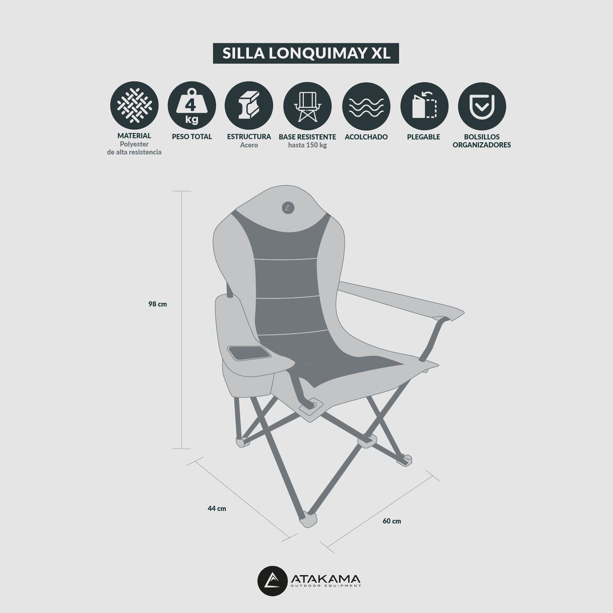 ATAKAMA OUTDOOR - Silla Plegable Camping Lonquimay XL Verde Atakama Outdoor