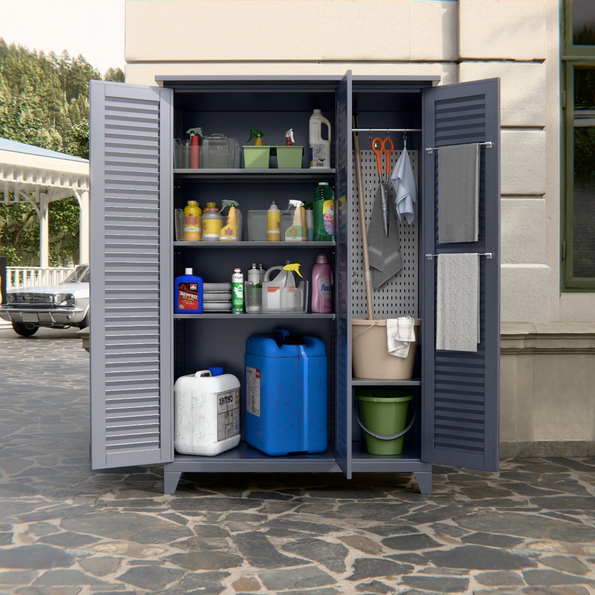 GENERICO - Gabinete exterior 3 puertas 4 separaciones, barra y tablero para colgar 185x120x50 cm - Mod OCC-7