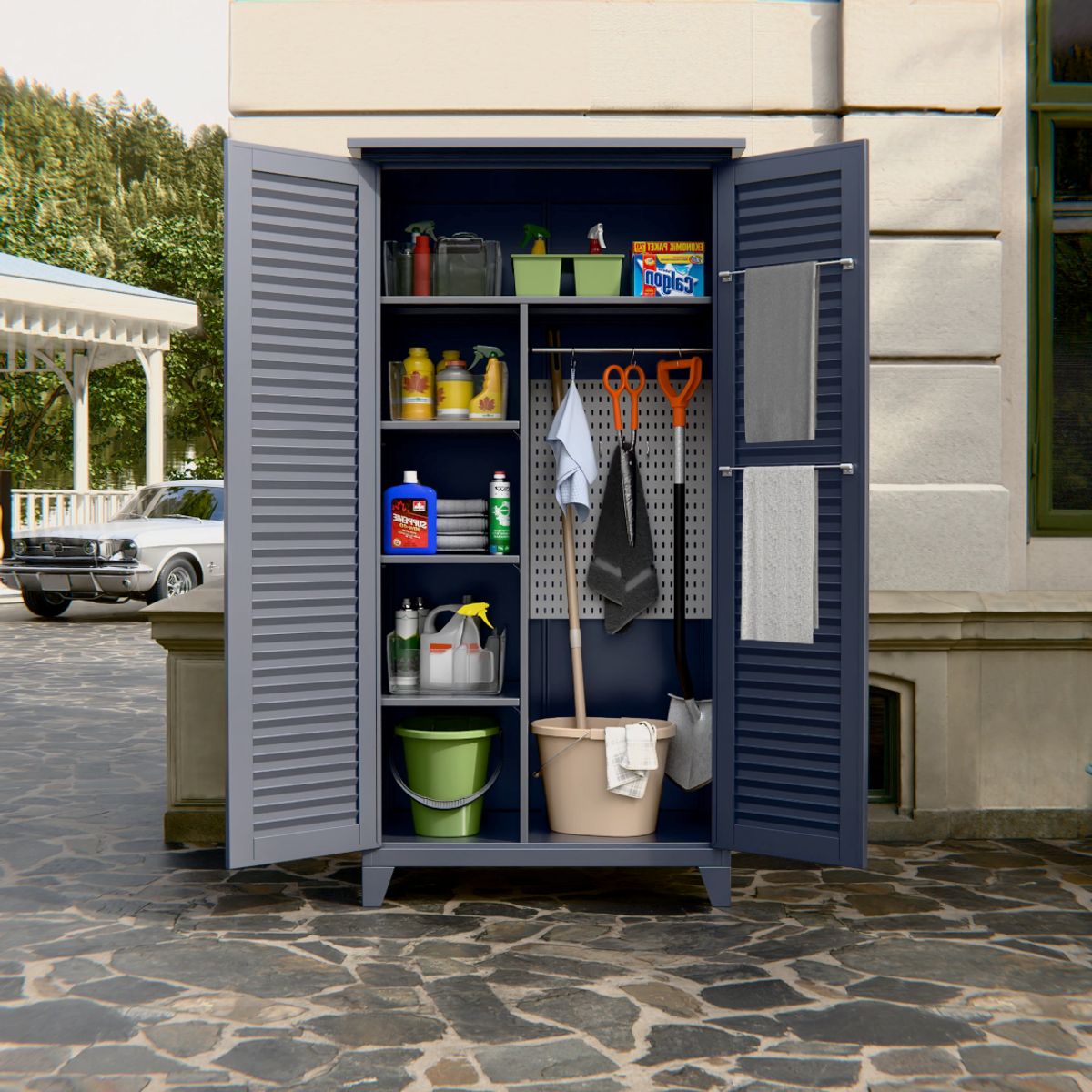 GENERICO - Gabinete exterior 6 separaciones, barra y tablero para colgar 185x90x50 cm - OCC-8