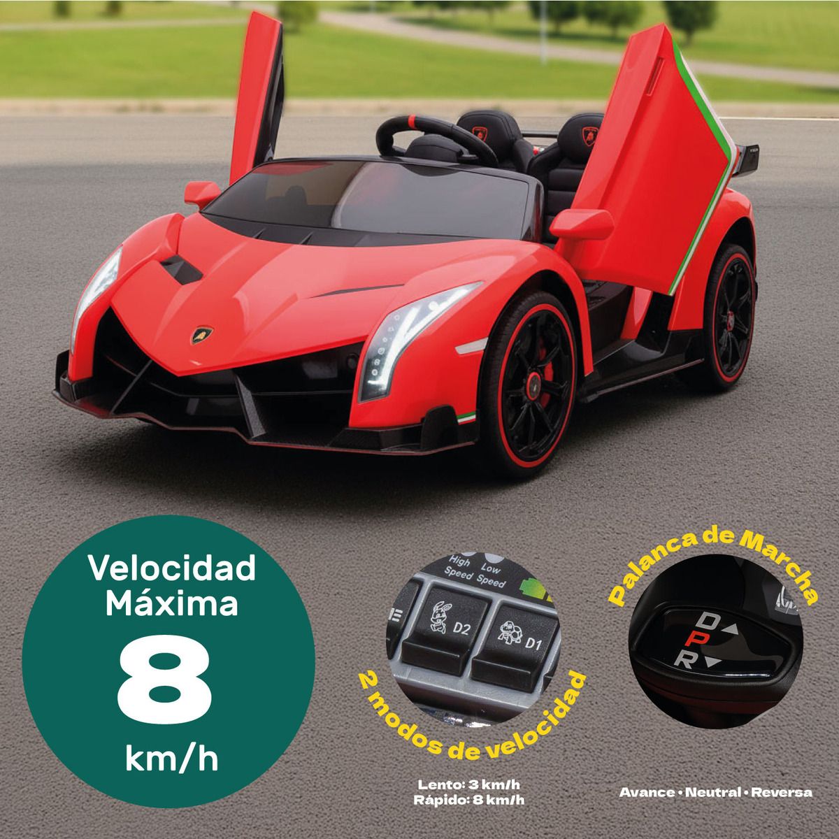 LITTLE MONKEY - Auto Eléctrico Infantil Tipo Lamborghini 12V Control Remoto Luces Sonido MP3 Niños