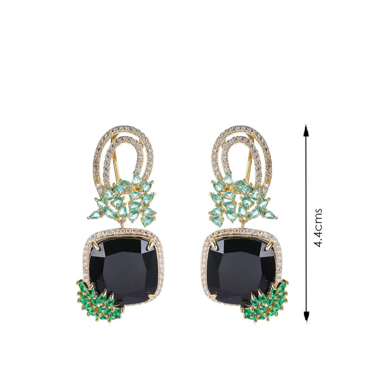 VANE COLLECTION - Aros para mujer colgante fino broche omega baño de rodio y circón negro