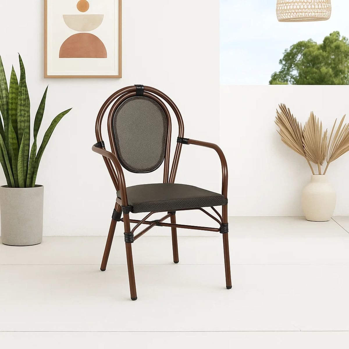 KLIK - Silla Provence Parisina Rattan con reposabrazos - Café Oscuro