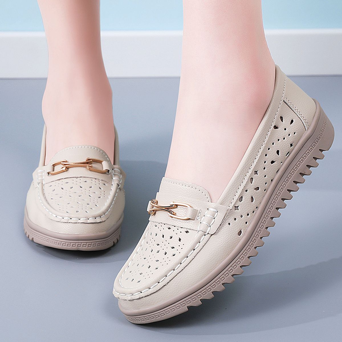 SHANDIAN - Zapatillas Mujer Beige