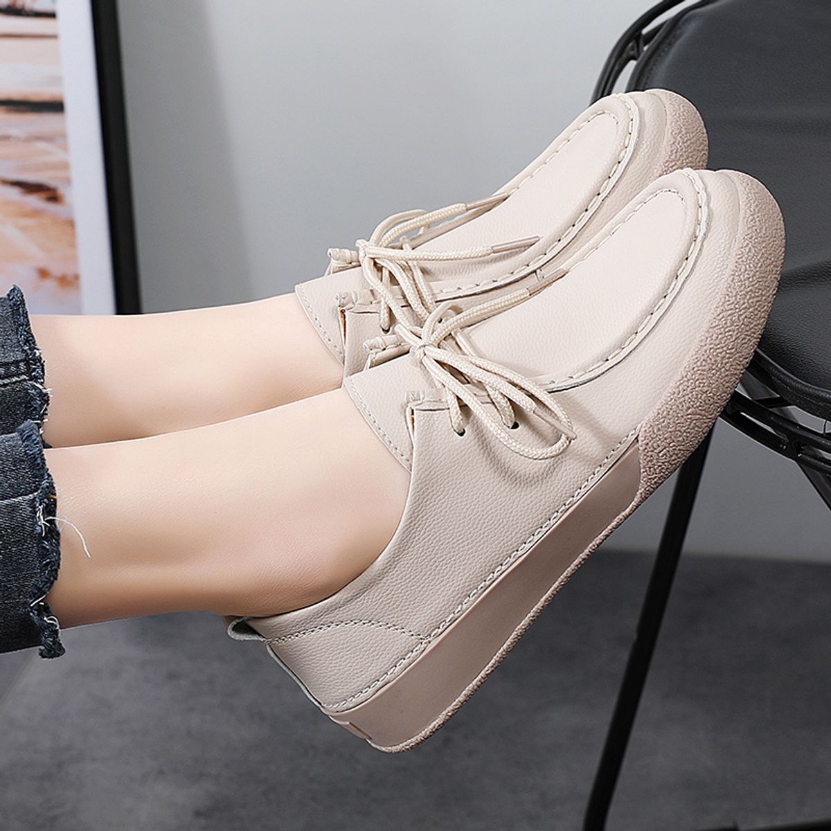 SHANDIAN - Zapatillas Mujer Beige