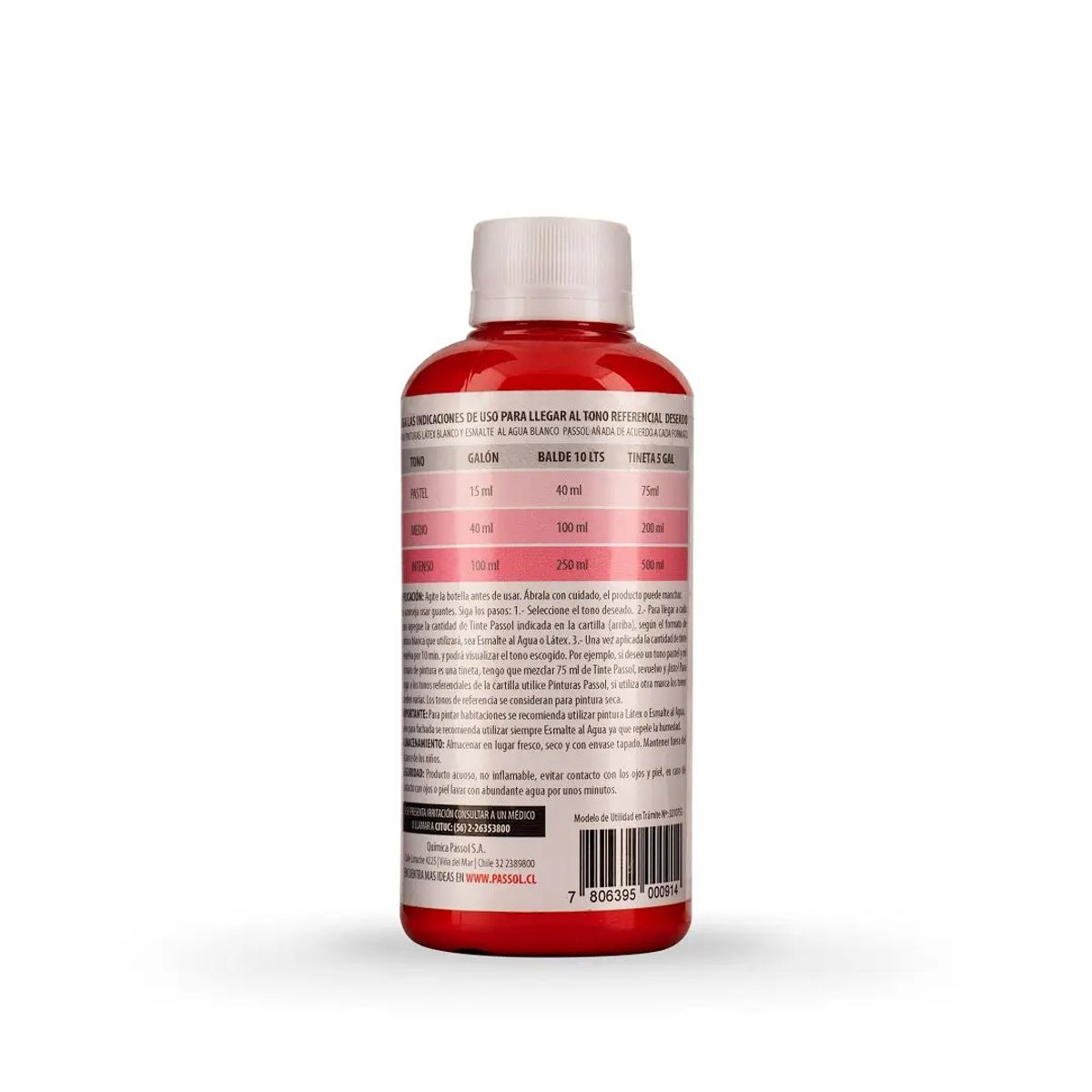 PASSOL - Tinte Passol Rojo 250ml Concentrado Universal