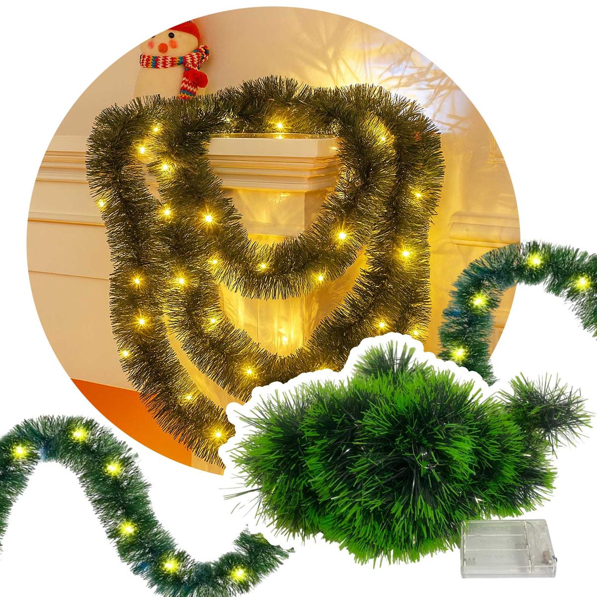 GENERICO - Guirnalda Verde Navidad Iluminada 5 metros Amarillo 540