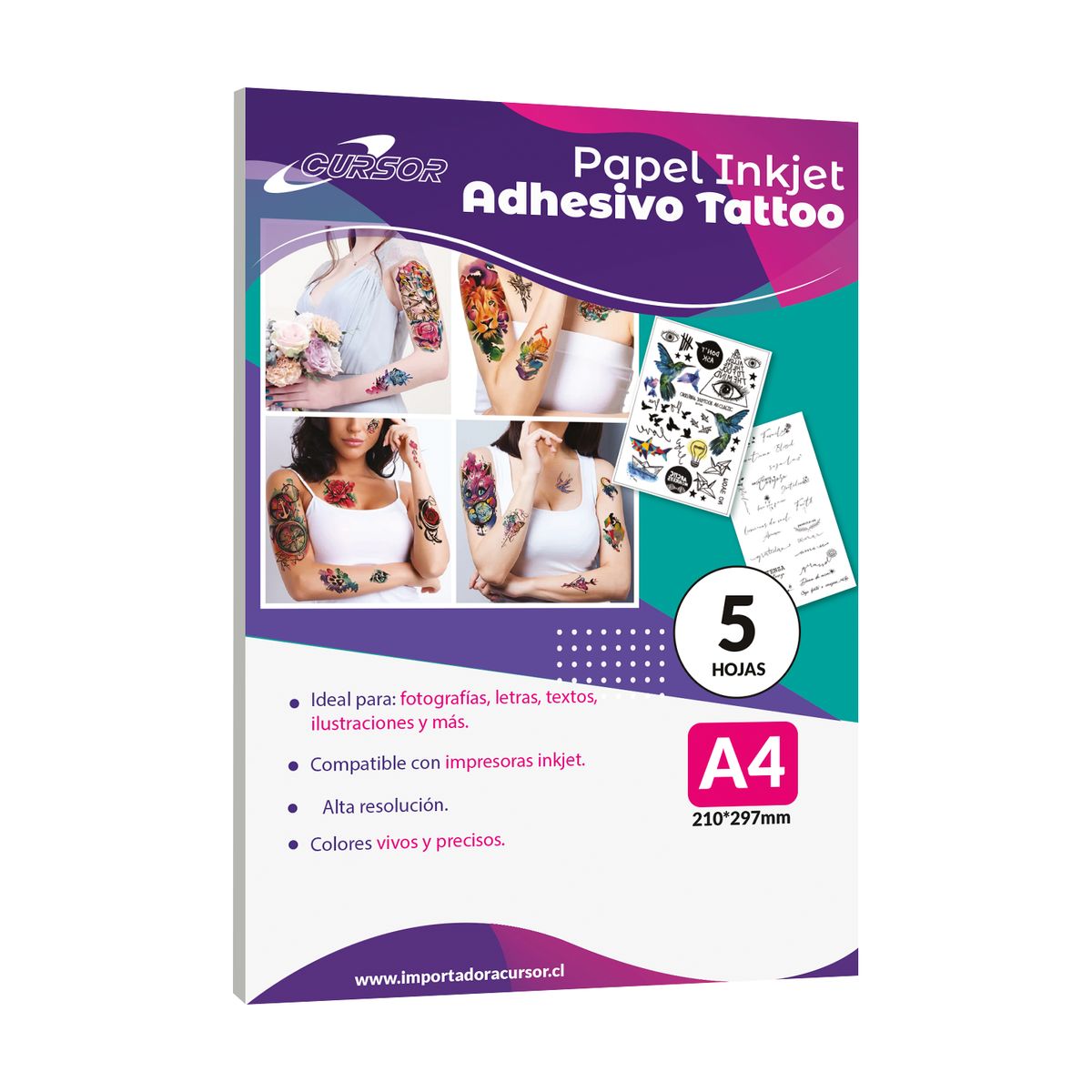 CURSOR - PAPEL TATUAJE TRANSPARENTE INKJET 5 HOJAS A4 CURSOR - Blanco - A4