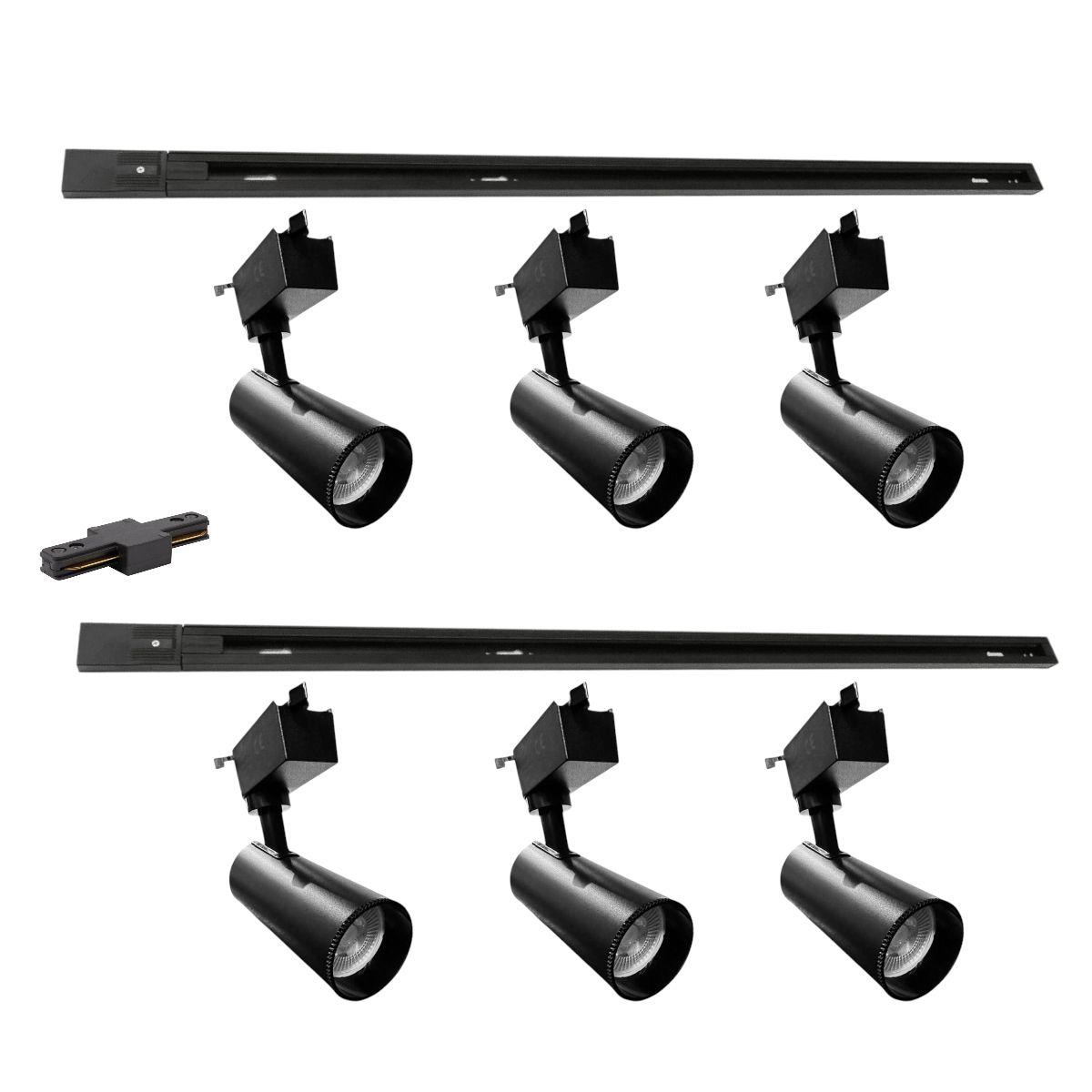 MEGABRIGHT - Lámpara 6 Focos Negros Gu10 Luz Neutra con 2 Riel de 1mt más Unión