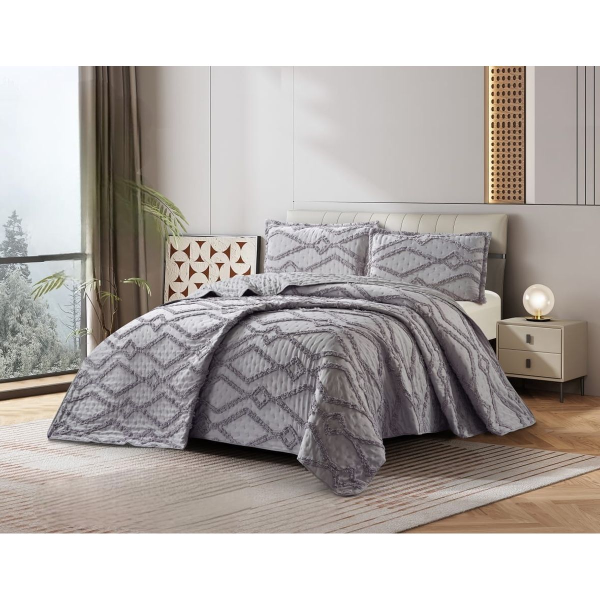 GENERICO - Cubrecama de Verano 2 p Tipo Tufting con relieve Gris Claro TFCR08