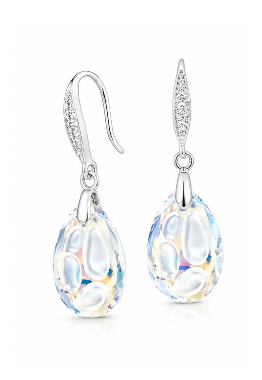 Aros Nina Plata 925 creado con cristales de Swarovski Aurora Boreal Blanco TALLA UNICA