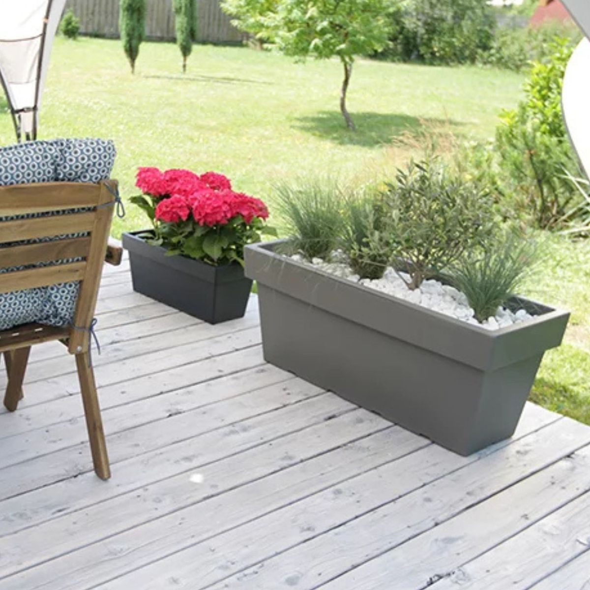 STERN - Jardinera rectangular Lofly 40 x 16,4 cm gris piedra