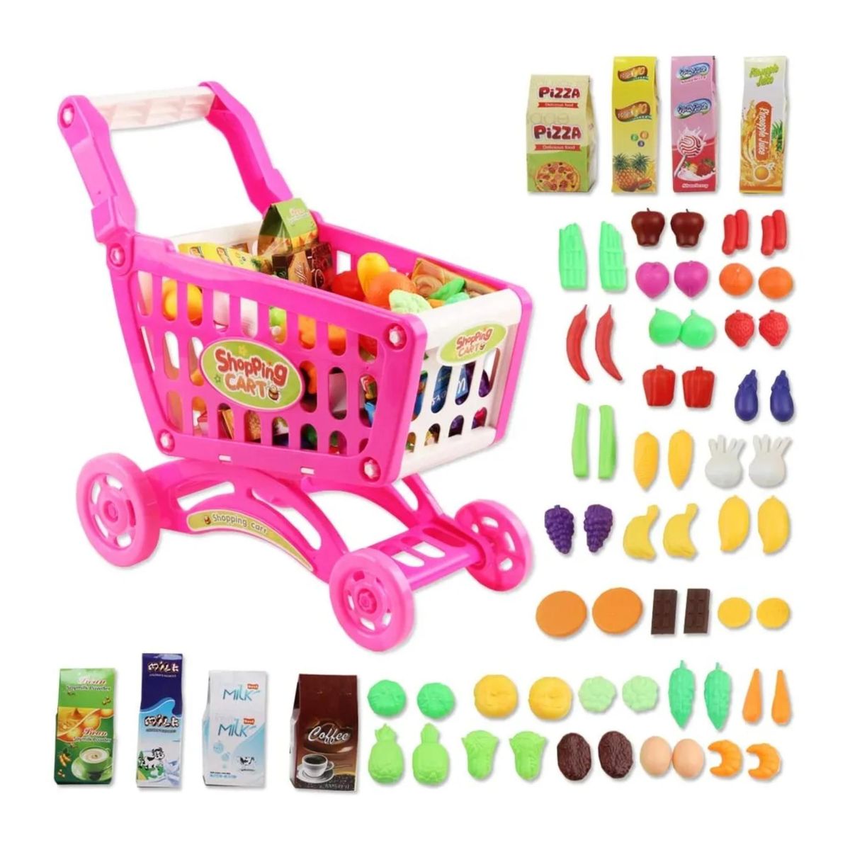 GENERICO - Juguete Set Carrito De Compras Con Accesorios 56 Piezas Rosado