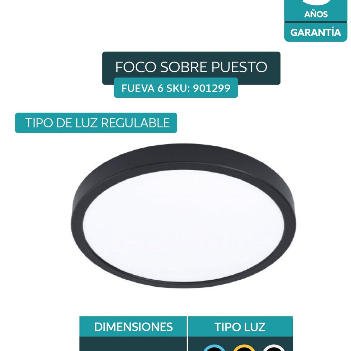 EGLO - Foco Plafon Sobrepuesto Led Regulable Calida Neutra Fria Diam 28cm 14w