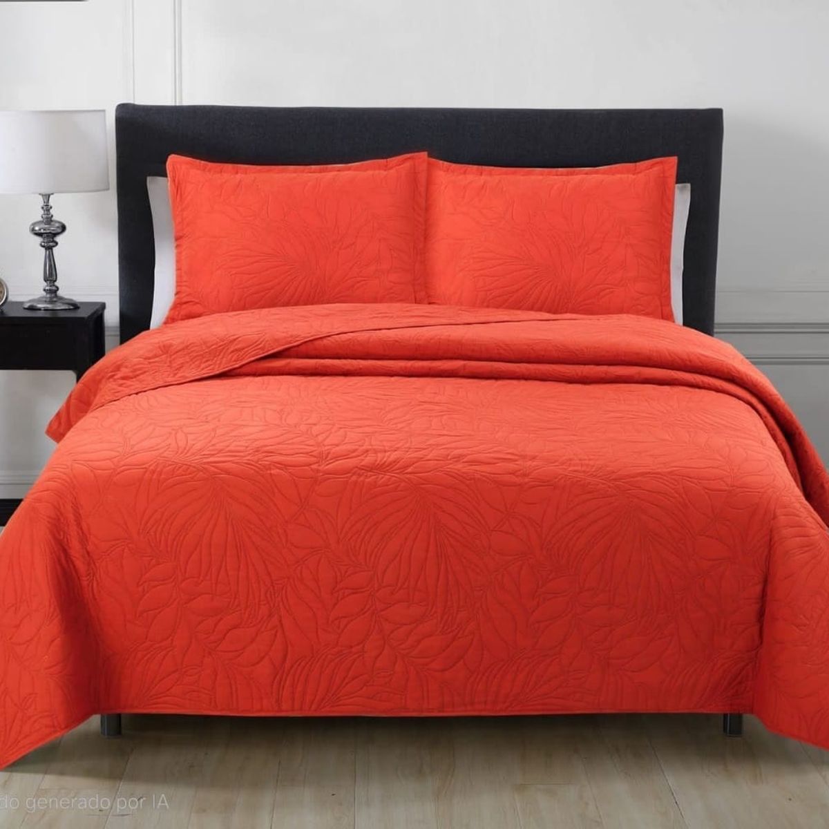 TODOHOGAR SANTIAGO DE CHILE - Cubrecama microfibra 2 plazas diseño hojas - NARANJO