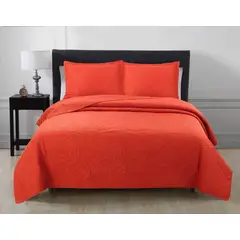 TODOHOGAR SANTIAGO DE CHILE - Cubrecama microfibra 2 plazas diseño hojas - NARANJO