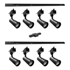 MEGABRIGHT - Lámpara 8 Focos Negros Gu10 Luz Neutra con 2 Riel de 1mt más Unión