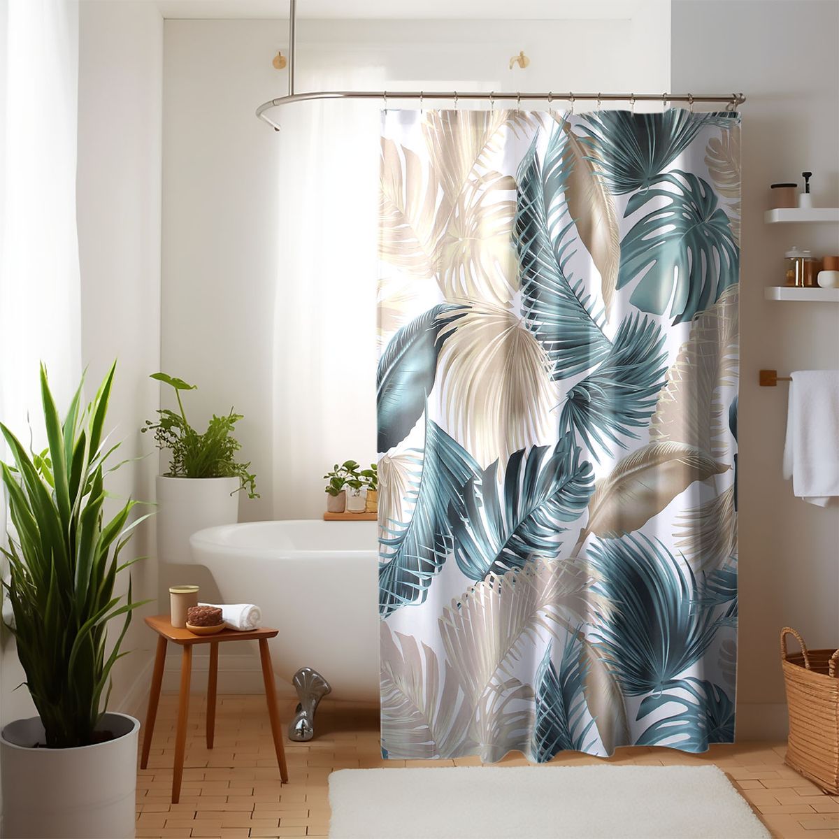 NAUTICA - Cortina para baño Nautica Home poliéster 180x180cm diseño hojas tropicales