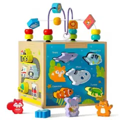GENERICO - Cubo Interactivo Montessori 7 en 1 con Figuras y Laberinto