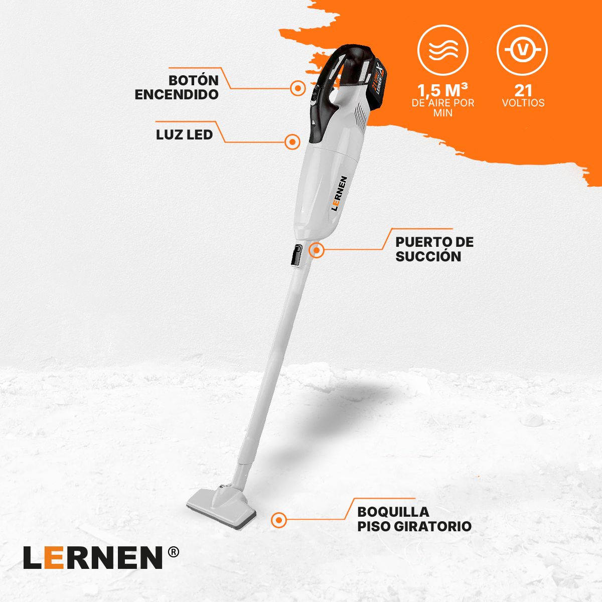 LERNEN - Aspiradora Inalámbrica Lernen 21v + 2 Baterías + Accesorios