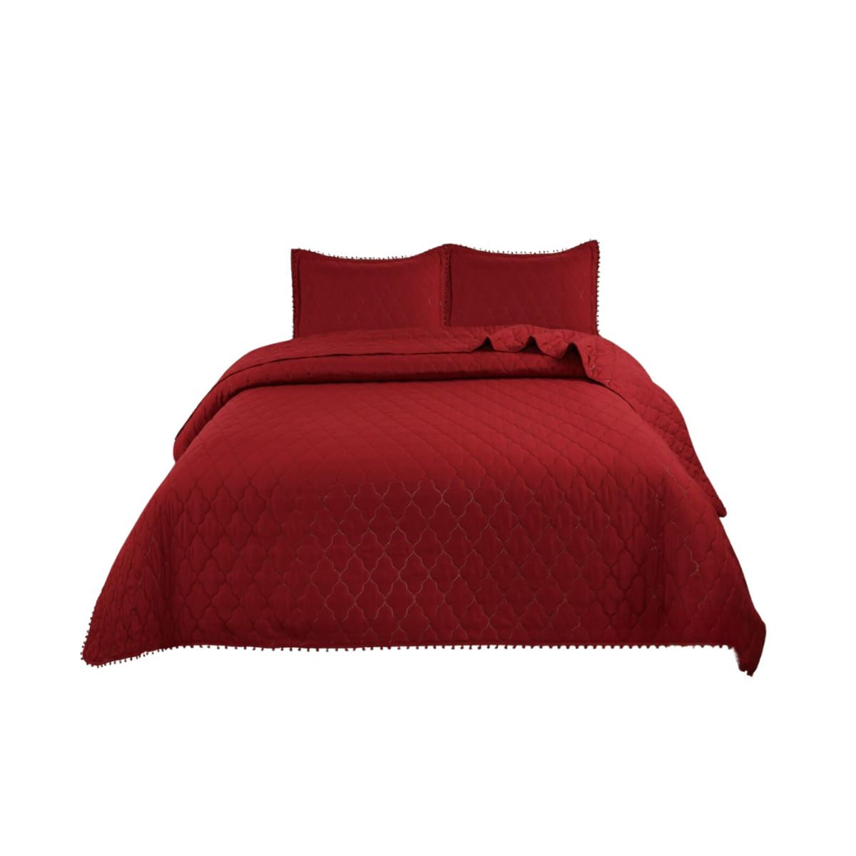 GENERICO - Cubrecama Quilt Verano king Diseño Pompón + 02 Fundas Almohada
