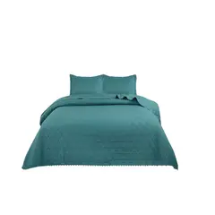 GENERICO - Cubrecama Quilt Verano king Diseño Pompón + 02 Fundas Almohada