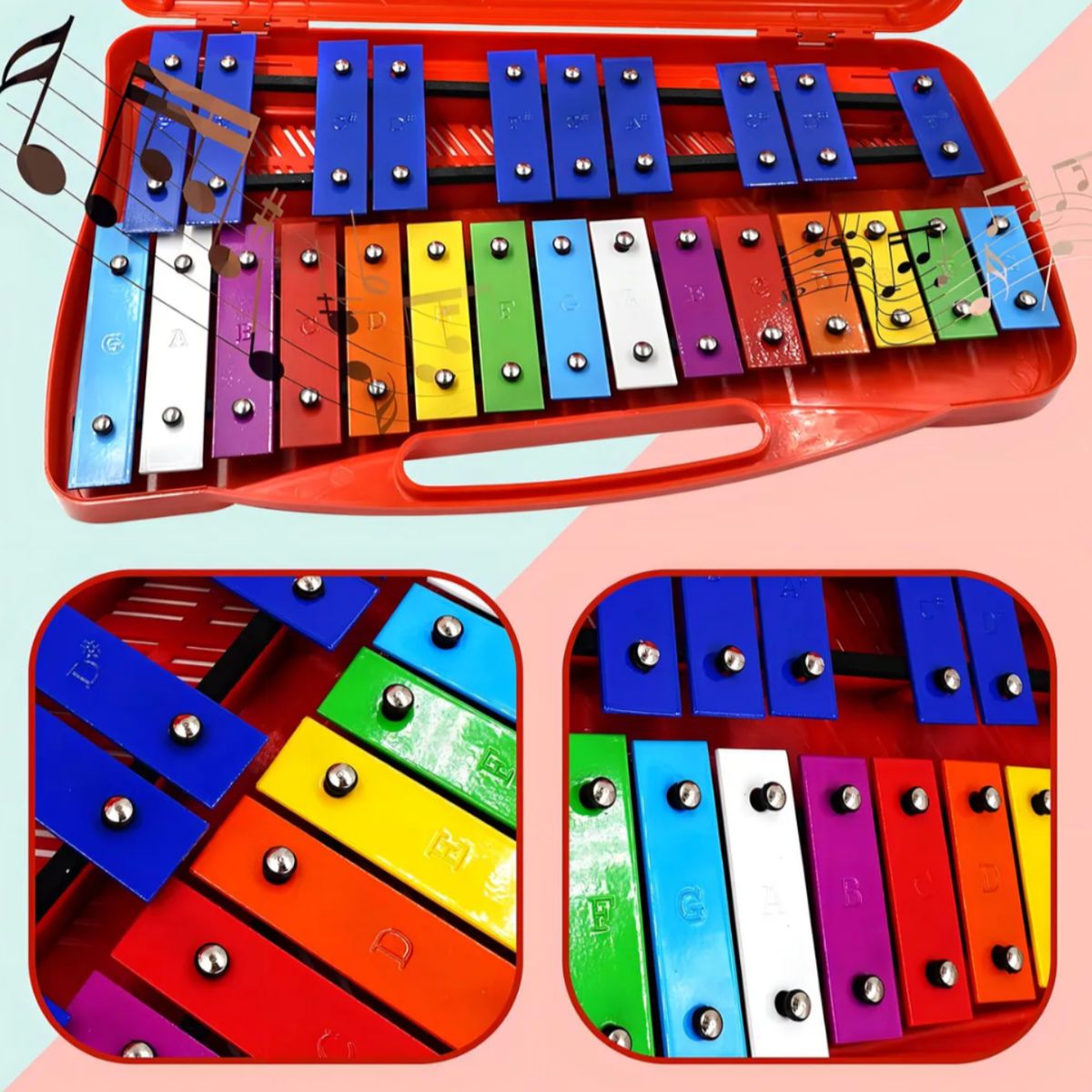 GENERICO - Metalófono Cromático De Colores Maletín Portátil Para Niños Rojo