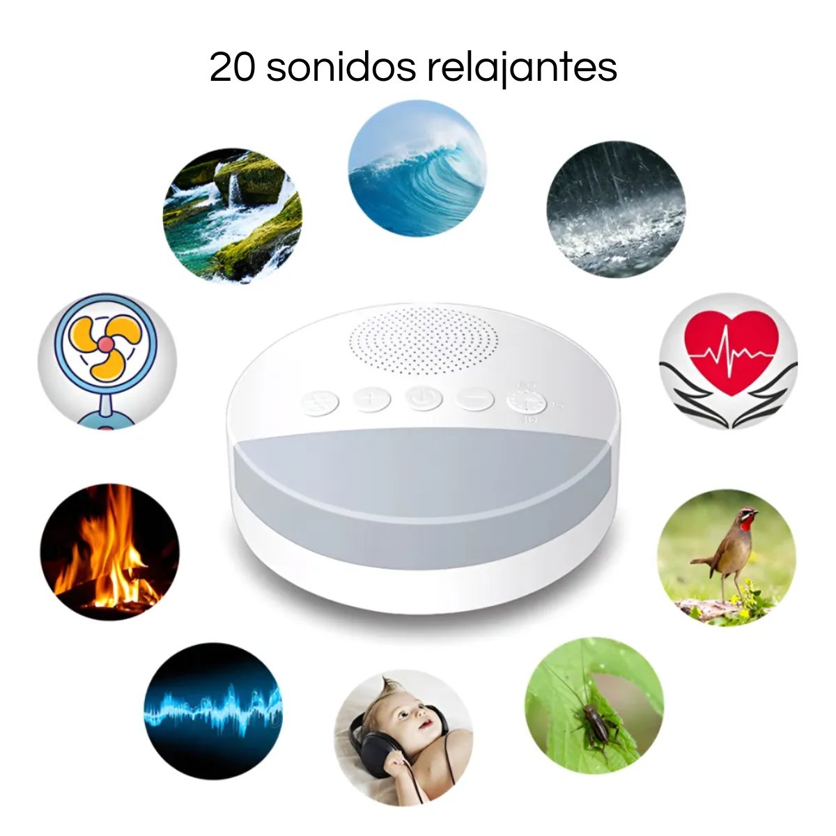 GENERICO - Ruido Blanco Calmante Antiansiedad Bebé Mascota + Luz Cálida