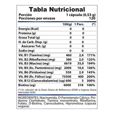 Imagen 2 del producto Complejo B B1-b2-b3-b5-b6-b7(biotina)-b9-b12 120caps 4 Meses