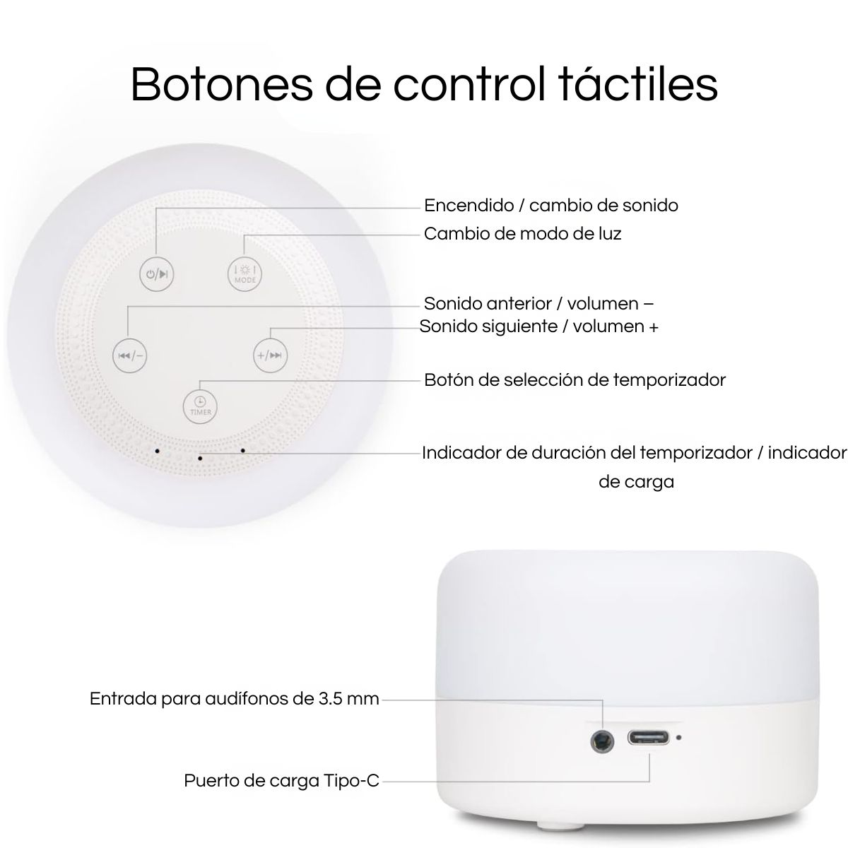 GENERICO - Ruido Blanco Relajante Bebé Mascotas + Luz Multicolor