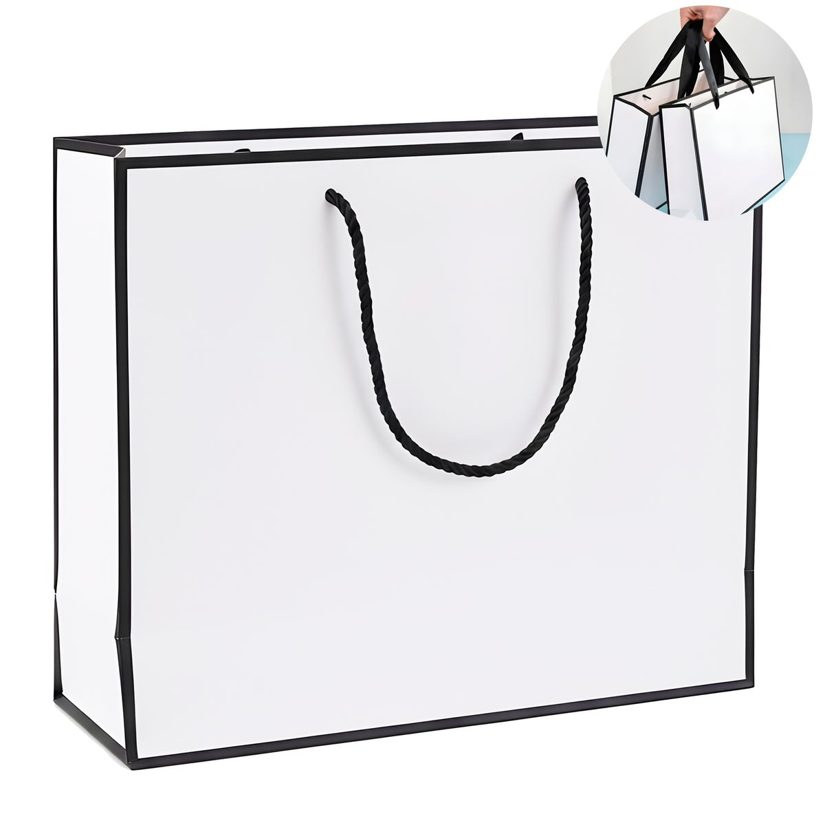 GENERICO - 15 Bolsas Cartón Lujo Para Regalo Ecológicas Blanco y Negro 43 X 32 x 14 cm