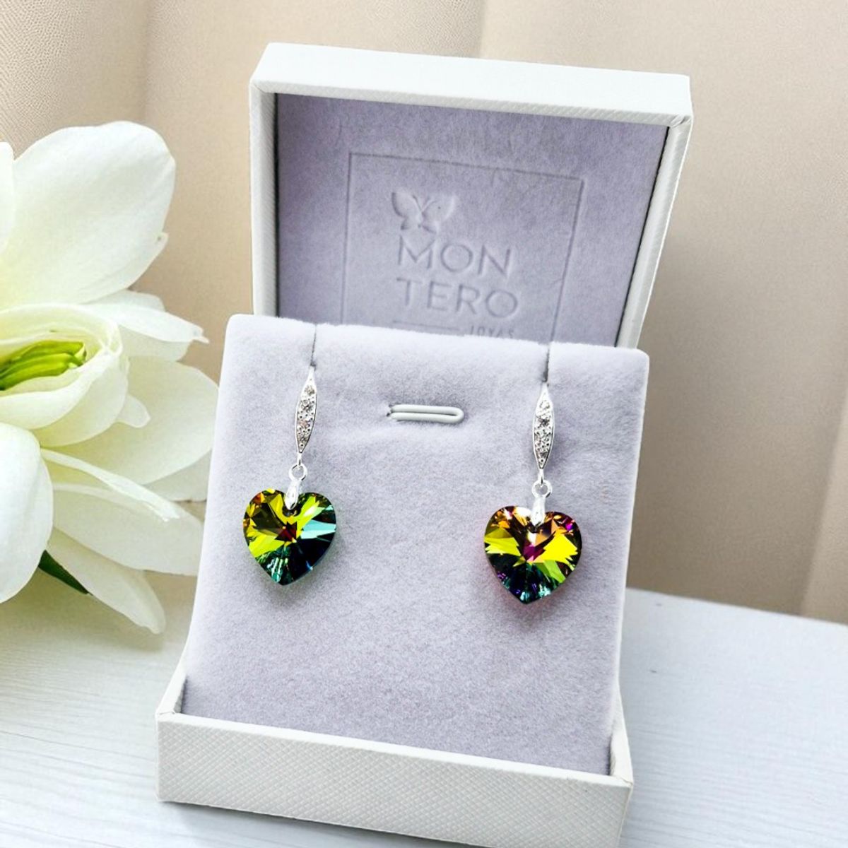 JOYAS MONTERO - Aros Gran Romance Plata 925 creado con cristales de Swarovski® Vitral Medium