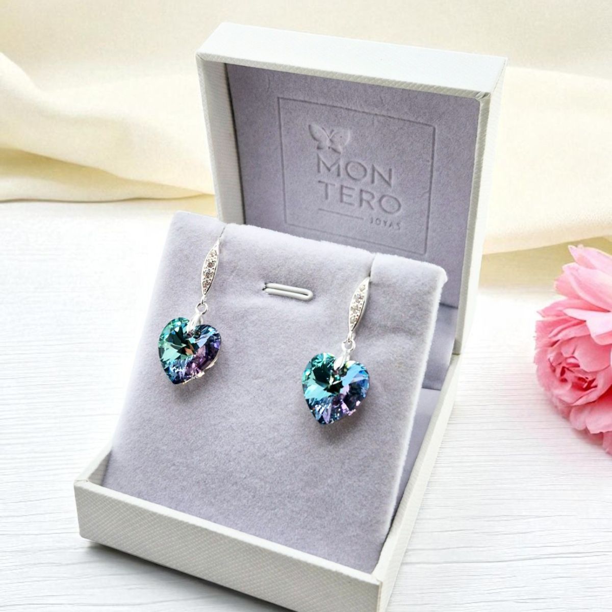 JOYAS MONTERO - Aros Gran Romance Plata 925 creado con cristales de Swarovski® Vitral light