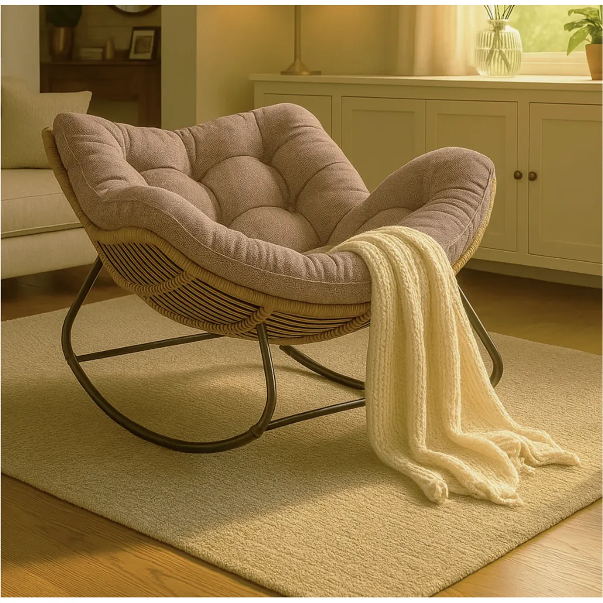 HOMER DESIGN - Sillon Mecedor Silla Mecedora Sitial Moderna Talla Xl tejido