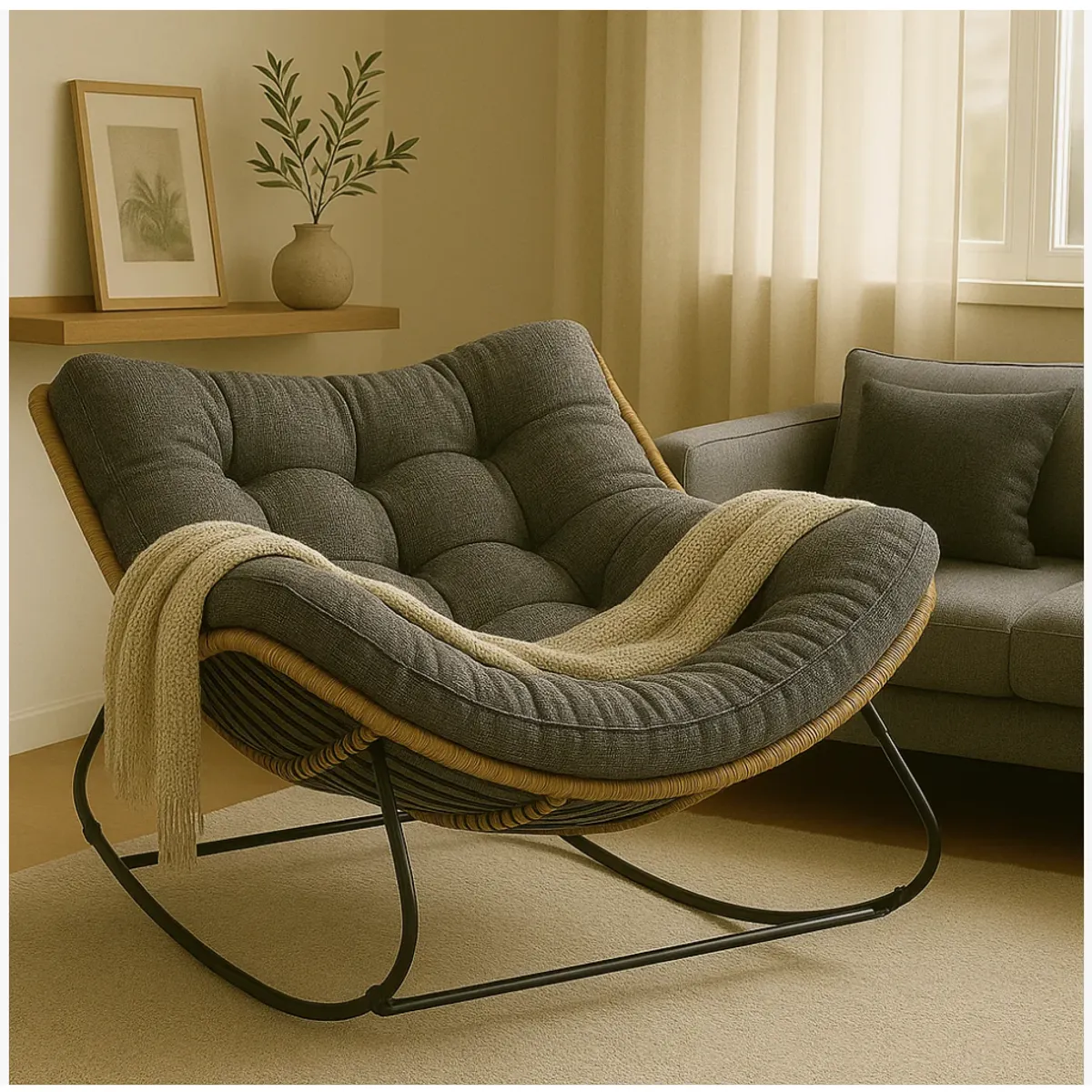 HOMER DESIGN - Sillon Mecedor Silla Mecedora Sitial Moderna Talla Xl tejido