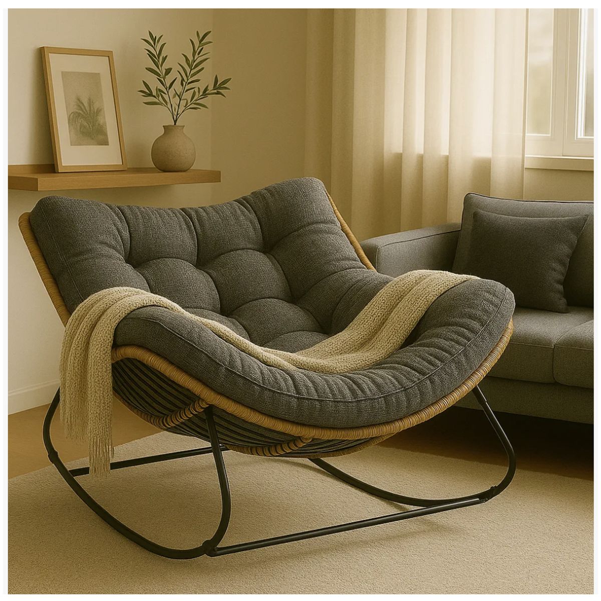 HOMER DESIGN - Sillon Mecedor Silla Mecedora Sitial Moderna Talla Xl tejido