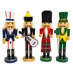 GENERICO - Set 4 Cascanueces Madera 25cm Estilo Clásico Europeo Navideño 887