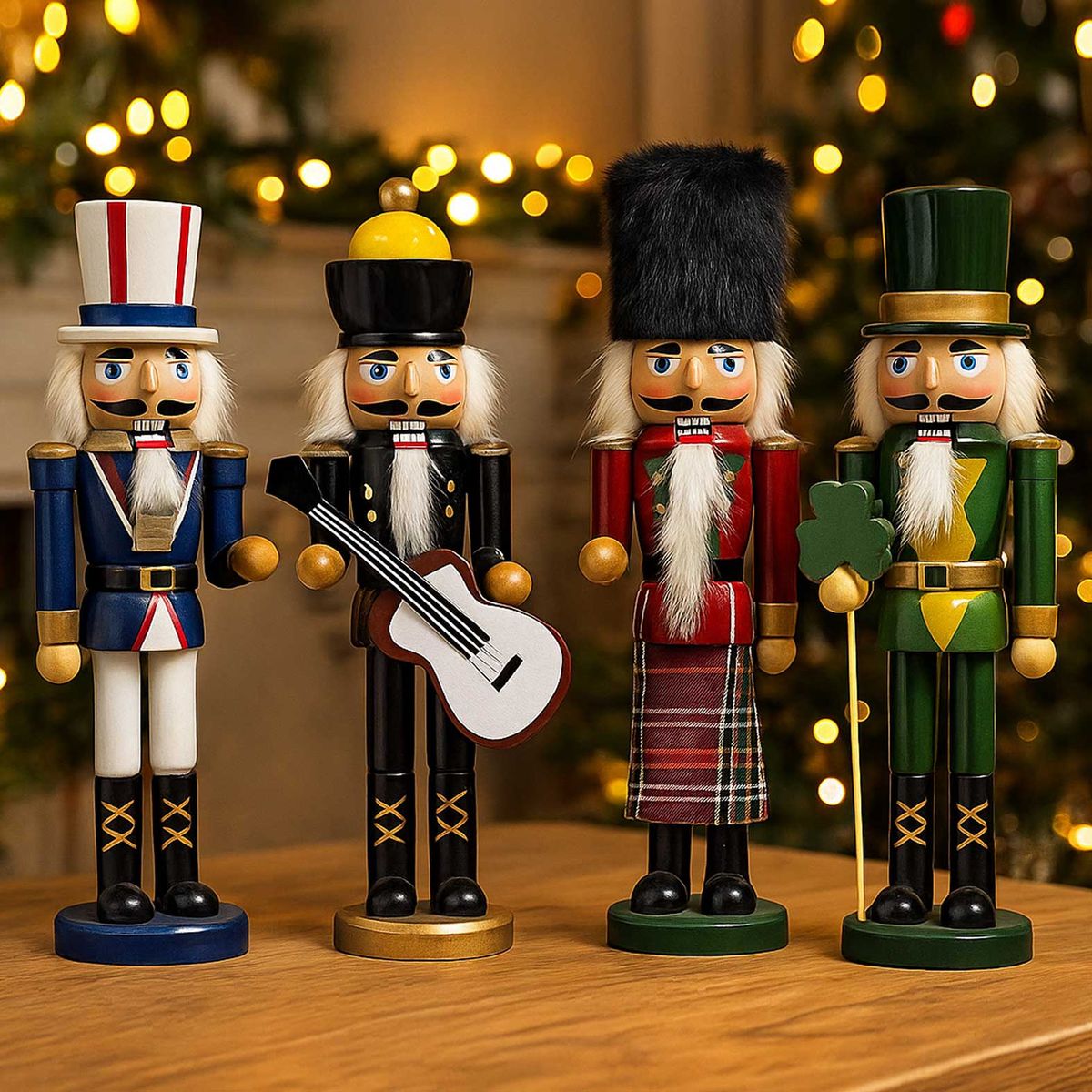 GENERICO - Set 4 Cascanueces Madera 25cm Estilo Clásico Europeo Navideño 887